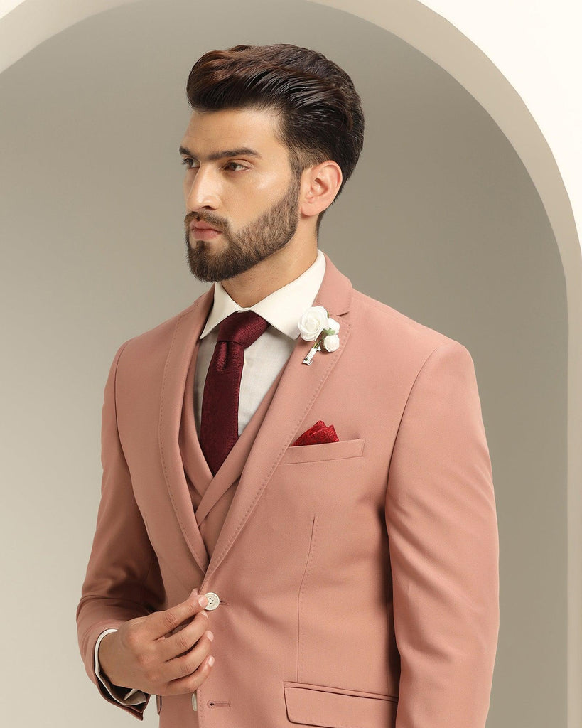 Three Piece Pink Textured Formal Suit - Daylit