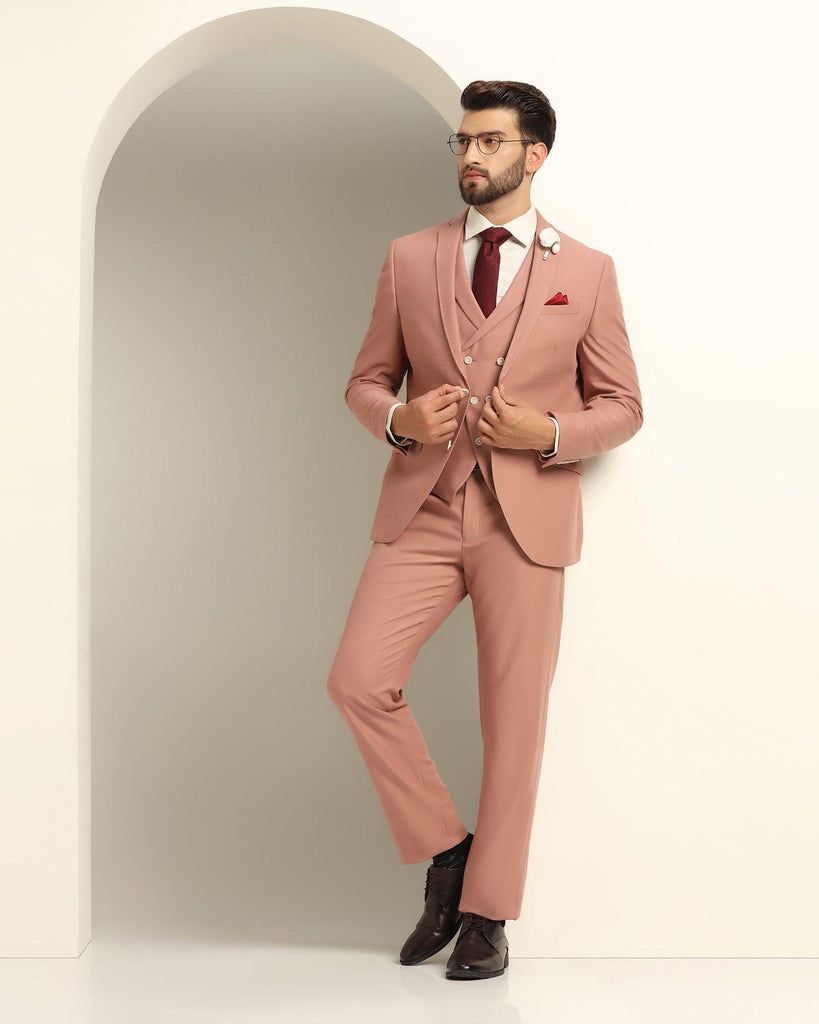 Three Piece Pink Textured Formal Suit - Daylit