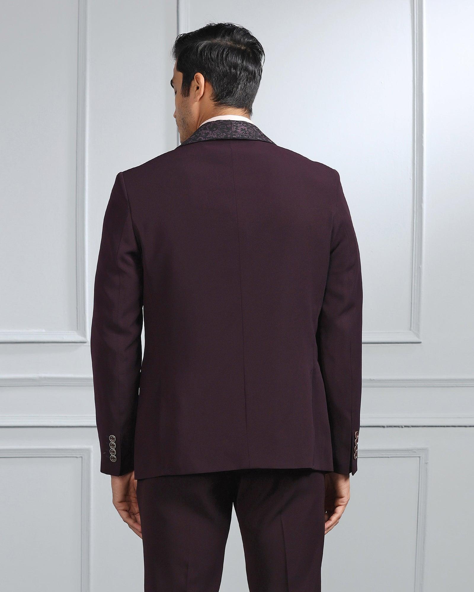 Three Piece Purple Textured Formal Suit - Karren