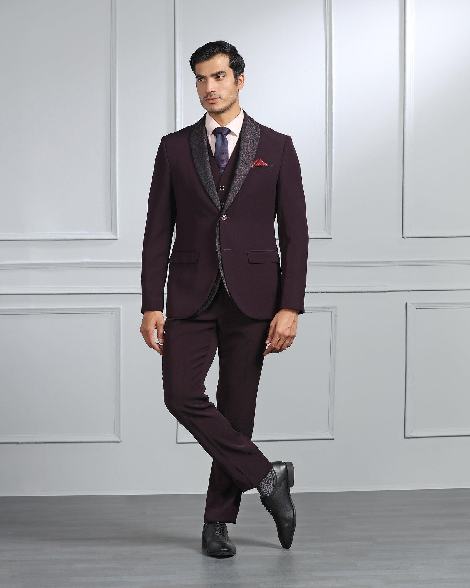 Three Piece Purple Solid Formal Suit - Edwin