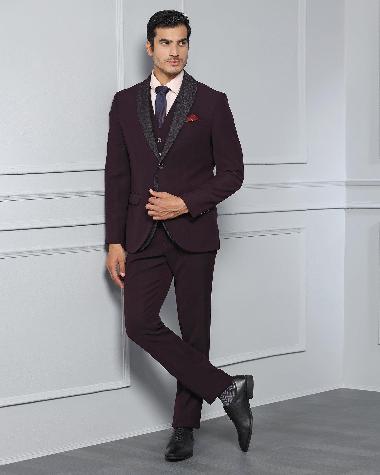 Three Piece Purple Textured Formal Suit - Karren