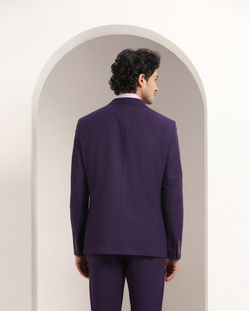 Three Piece Purple Textured Formal Suit - Xomnia