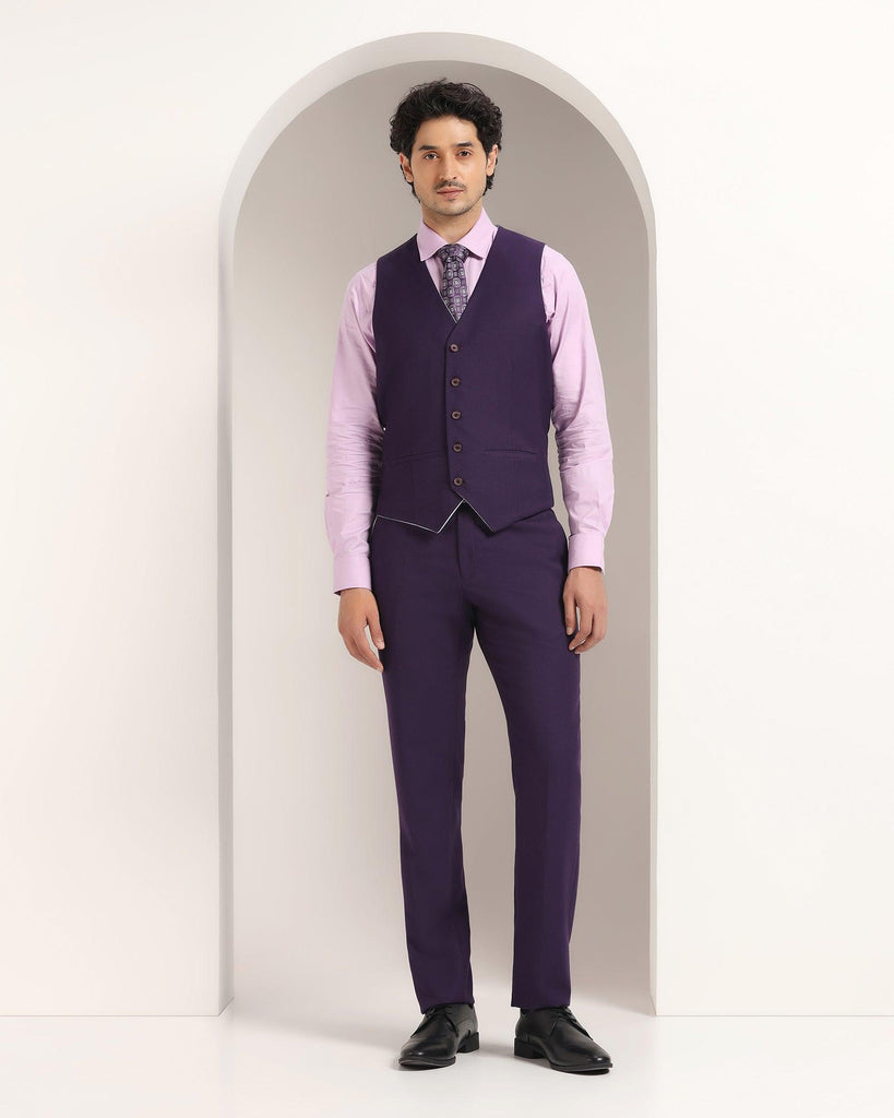 Three Piece Purple Textured Formal Suit - Xomnia