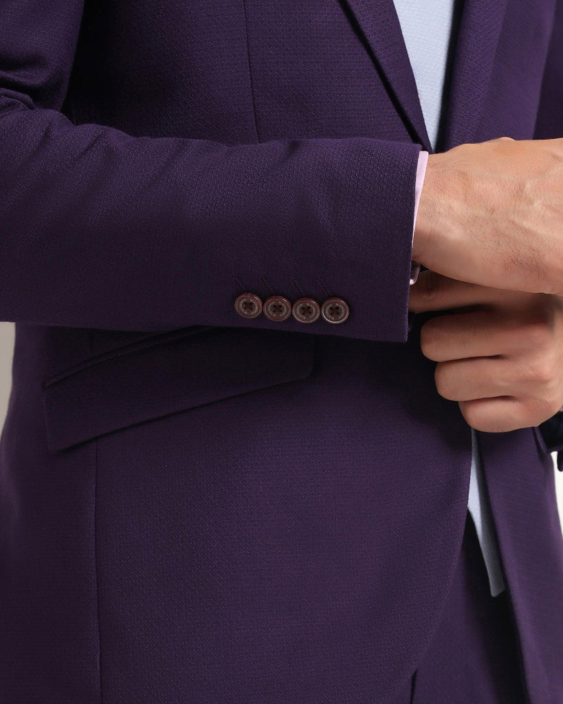 Three Piece Purple Textured Formal Suit - Xomnia