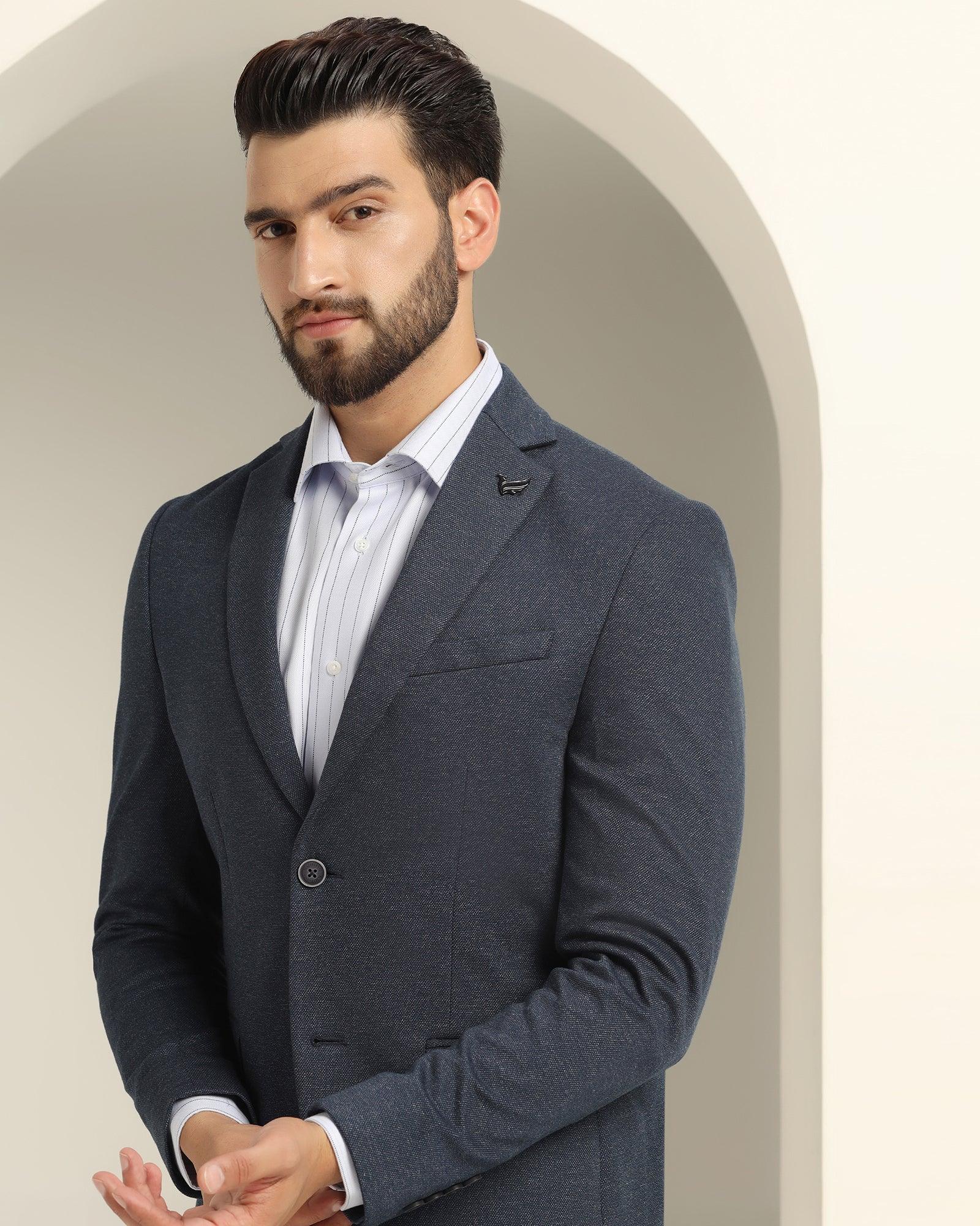 Casual Navy Textured Blazer - Lupin