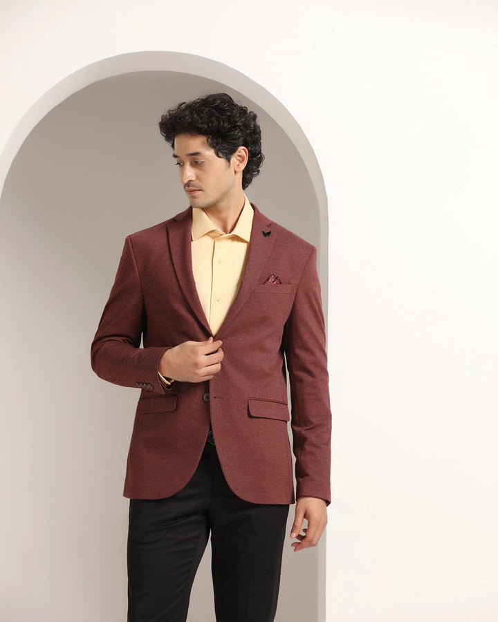 Casual Wine Textured Blazer - Lupin