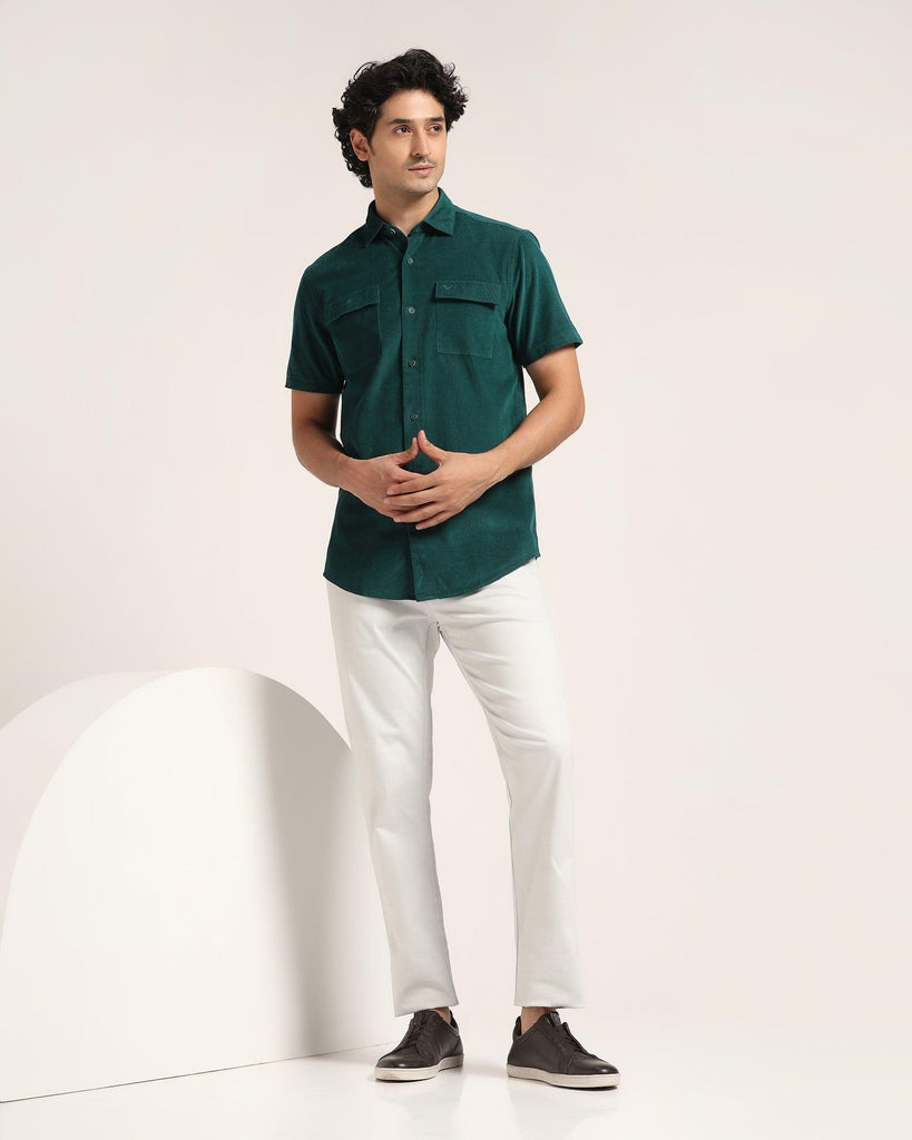 Casual Half Sleeve Green Textured Shirt - Westin