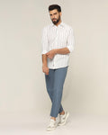 Textured Casual Khakis In Metallic Blue B-95 (Jeny) - Blackberrys