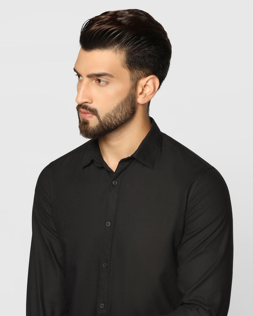 Casual Black Textured Shirt - Bolt