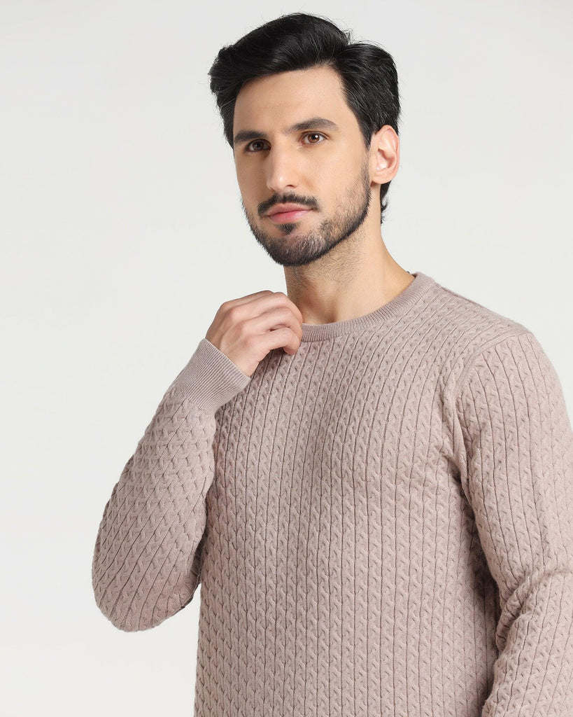 Crew Neck Beige Textured Sweater - Jiggle