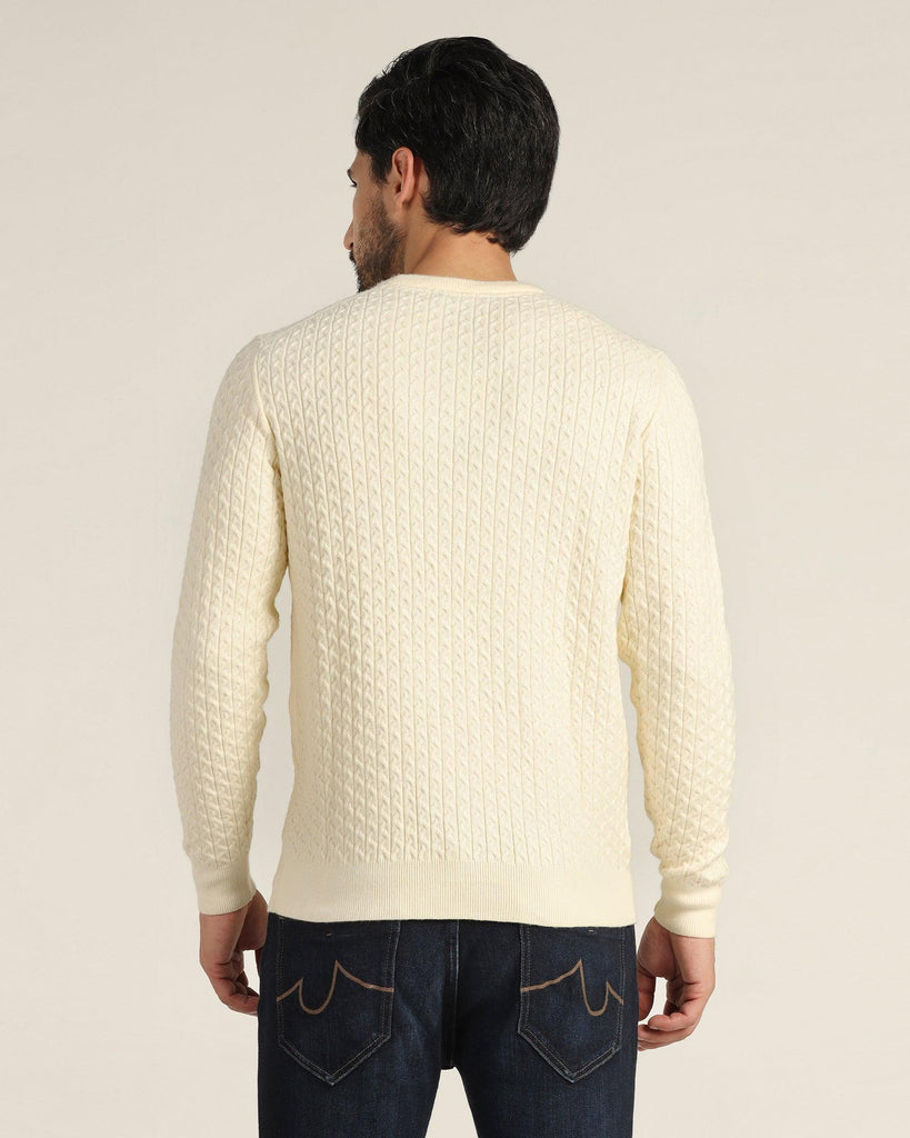 Crew Neck Off White Textured Sweater - Jiggle