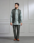 Swarn Two Piece Dark Green Textured Achkan Set - Wallhala - Blackberrys