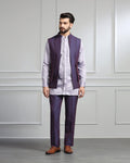 Swarn Two Piece Dark Purple Textured Achkan Set - Wallhala - Blackberrys