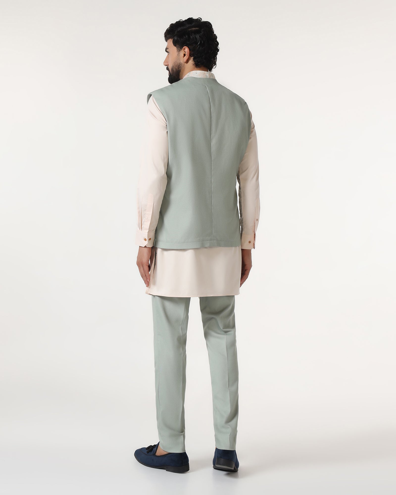 Mint Swarn Textured Achkan Set - Cortez