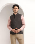 Bandhgala Formal Brown Textured Waistcoat - Kafka - Blackberrys