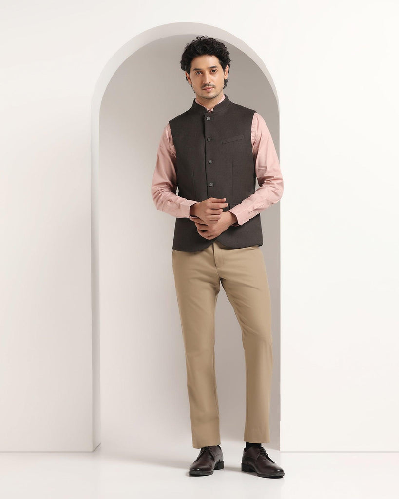 Bandhgala Formal Brown Textured Waistcoat - Kafka