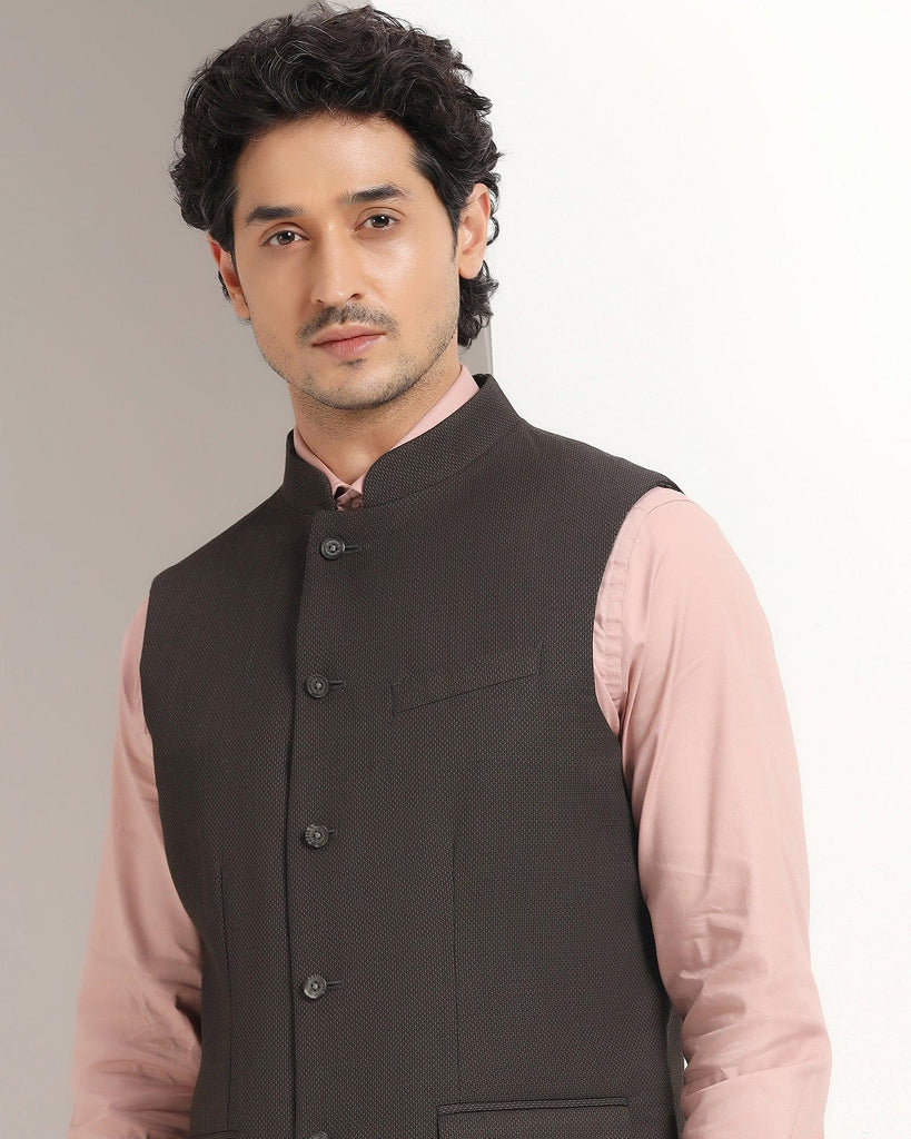 Bandhgala Formal Brown Textured Waistcoat - Kafka