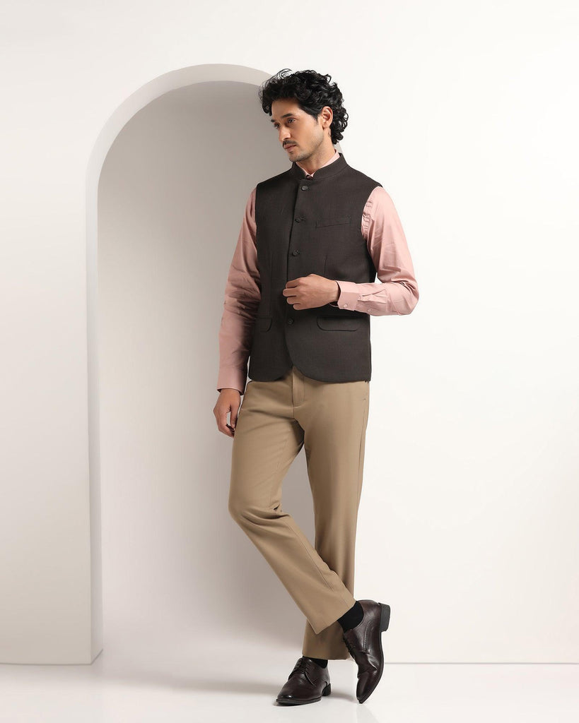 Bandhgala Formal Brown Textured Waistcoat - Kafka