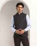 Bandhgala Formal Navy Textured Waistcoat - Kafka - Blackberrys