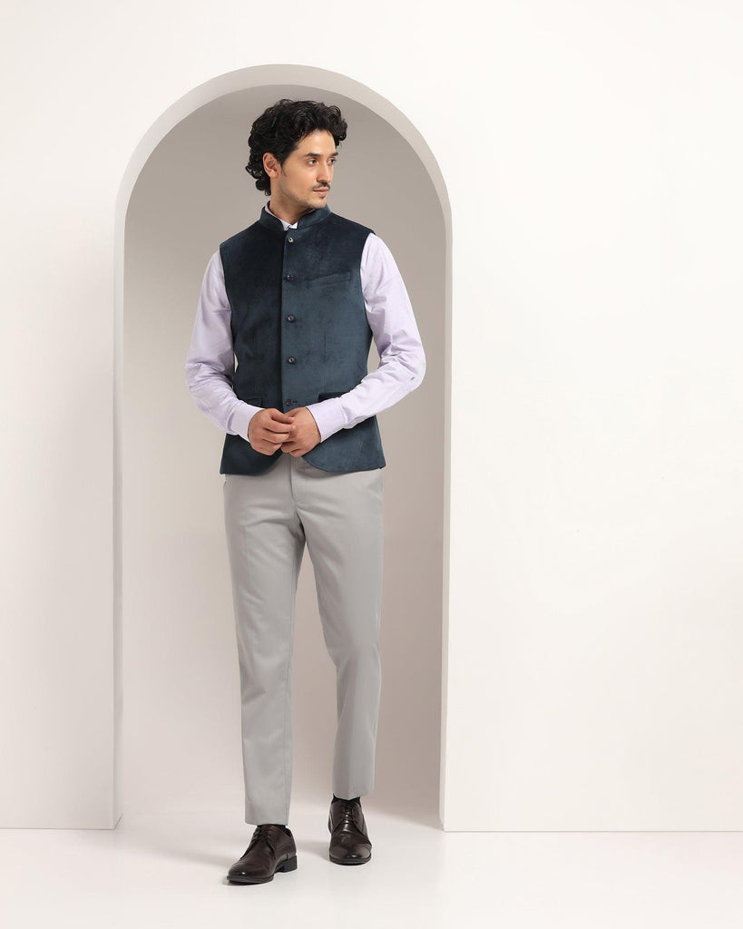 Bandhgala Formal Teal Textured Waistcoat - Kasban