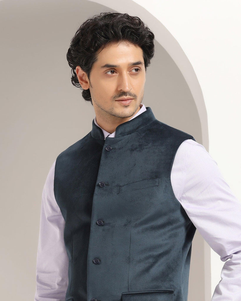 Bandhgala Formal Teal Textured Waistcoat - Kasban