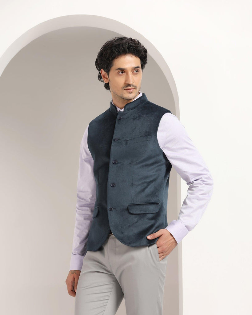 Bandhgala Formal Teal Textured Waistcoat - Kasban