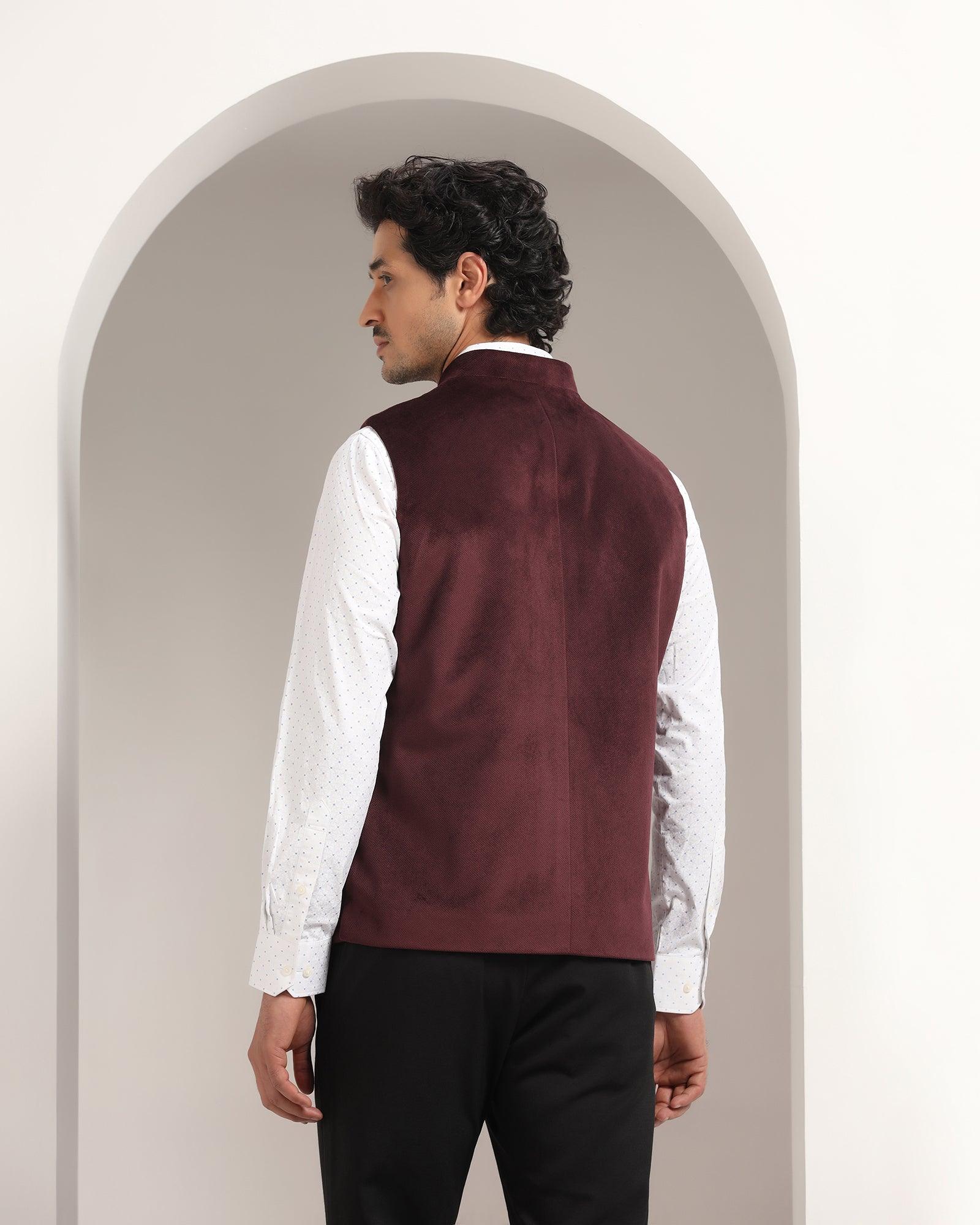 Bandhgala Formal Royal Blue Solid Waistcoat - Aphrodo