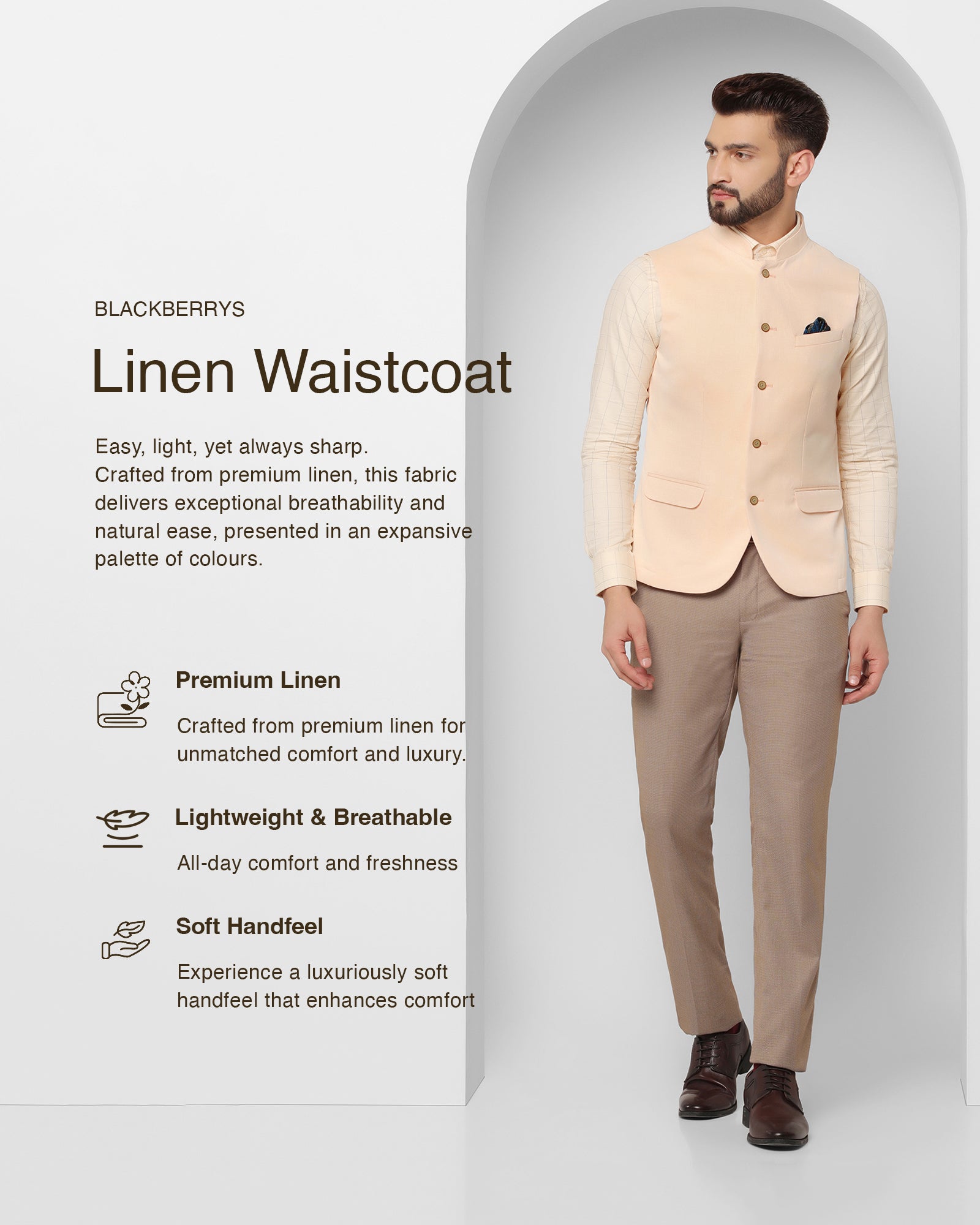 Linen Bandhgala Formal Yellow Textured Waistcoat - Reef