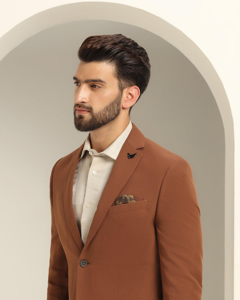 Formal Tobacco Brown Textured Blazer - Sarwin