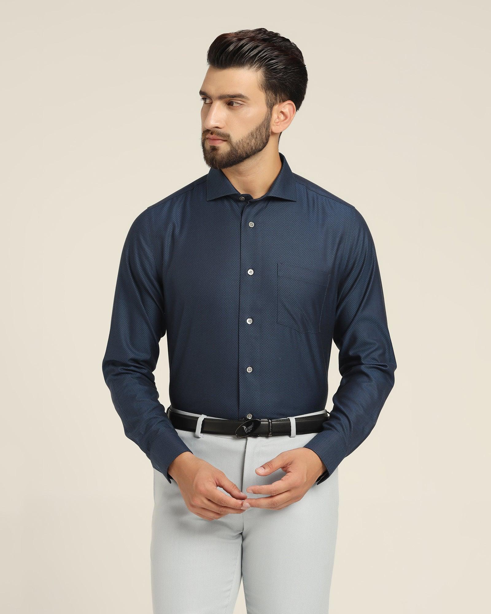 Luxe Formal Blue Textured Shirt - Alan