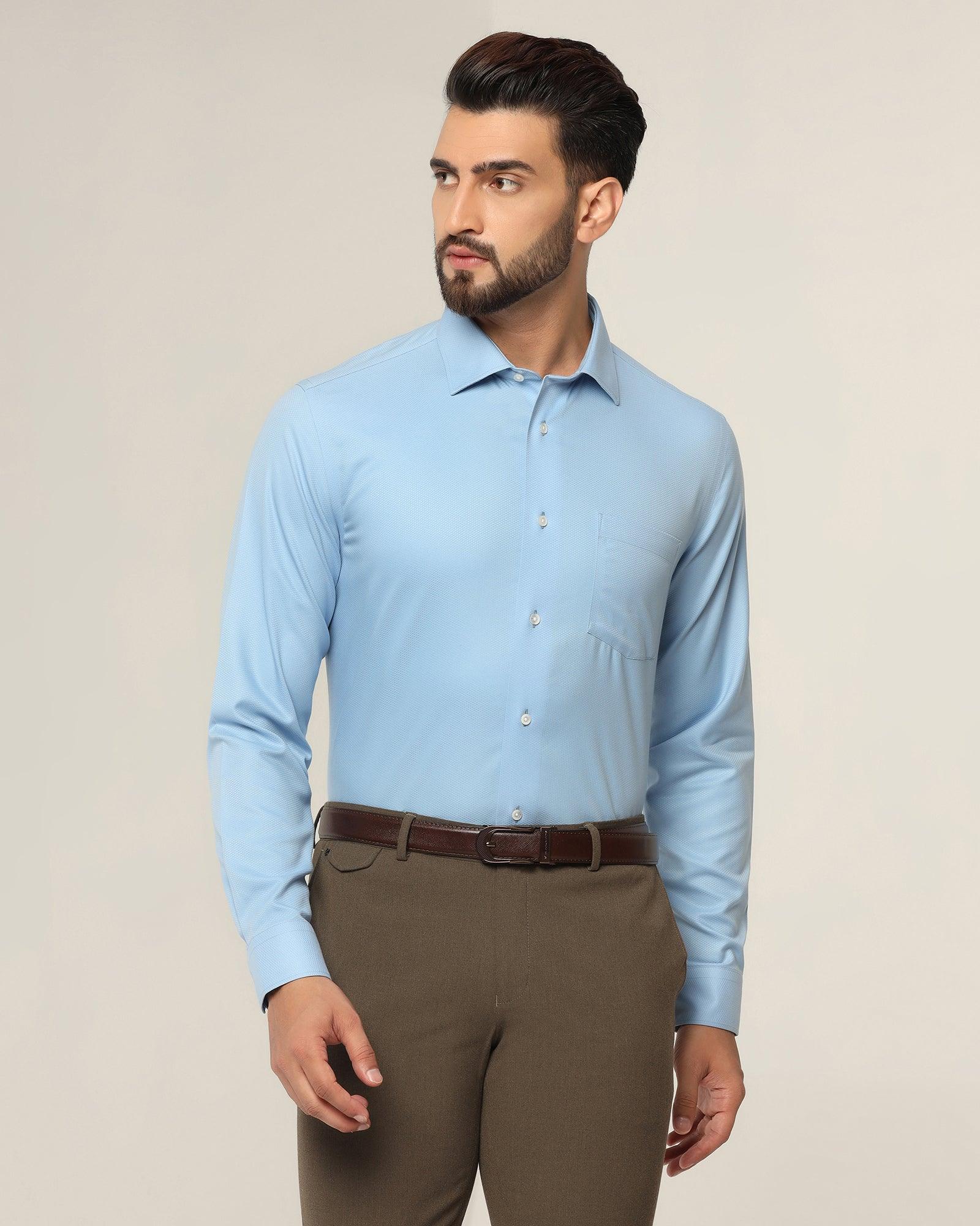 Non Iron Formal Blue Textured Shirt - Dofon
