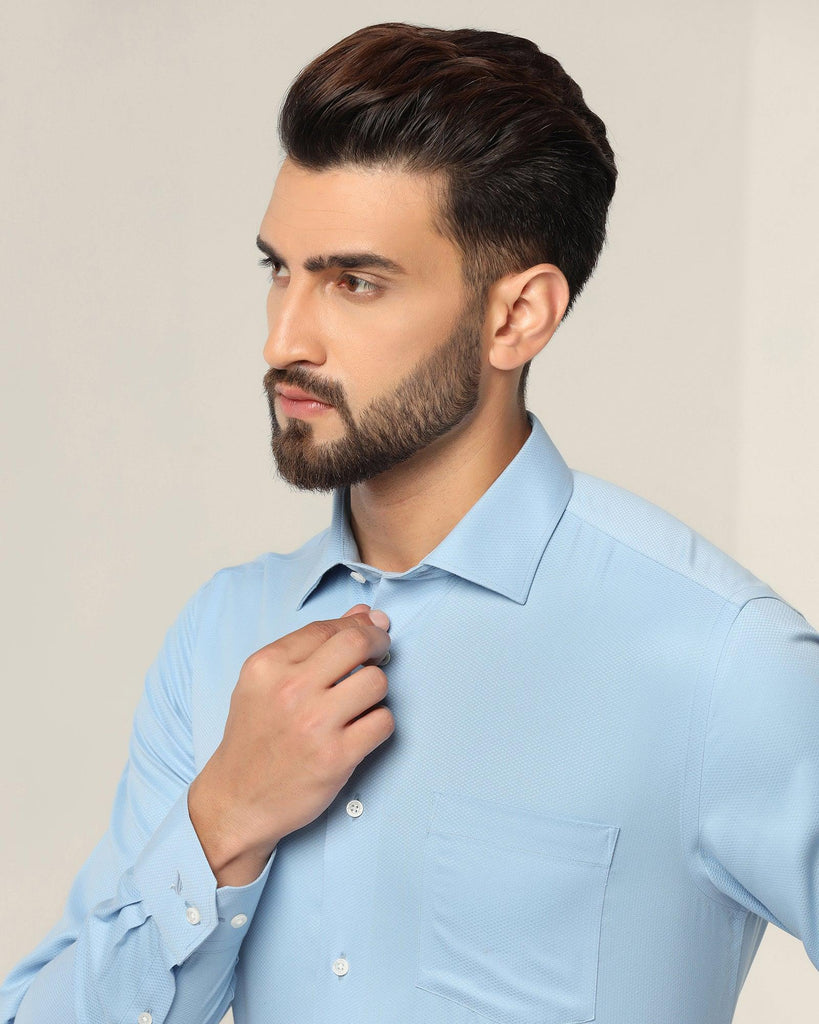 Non Iron Formal Blue Textured Shirt - Dofon