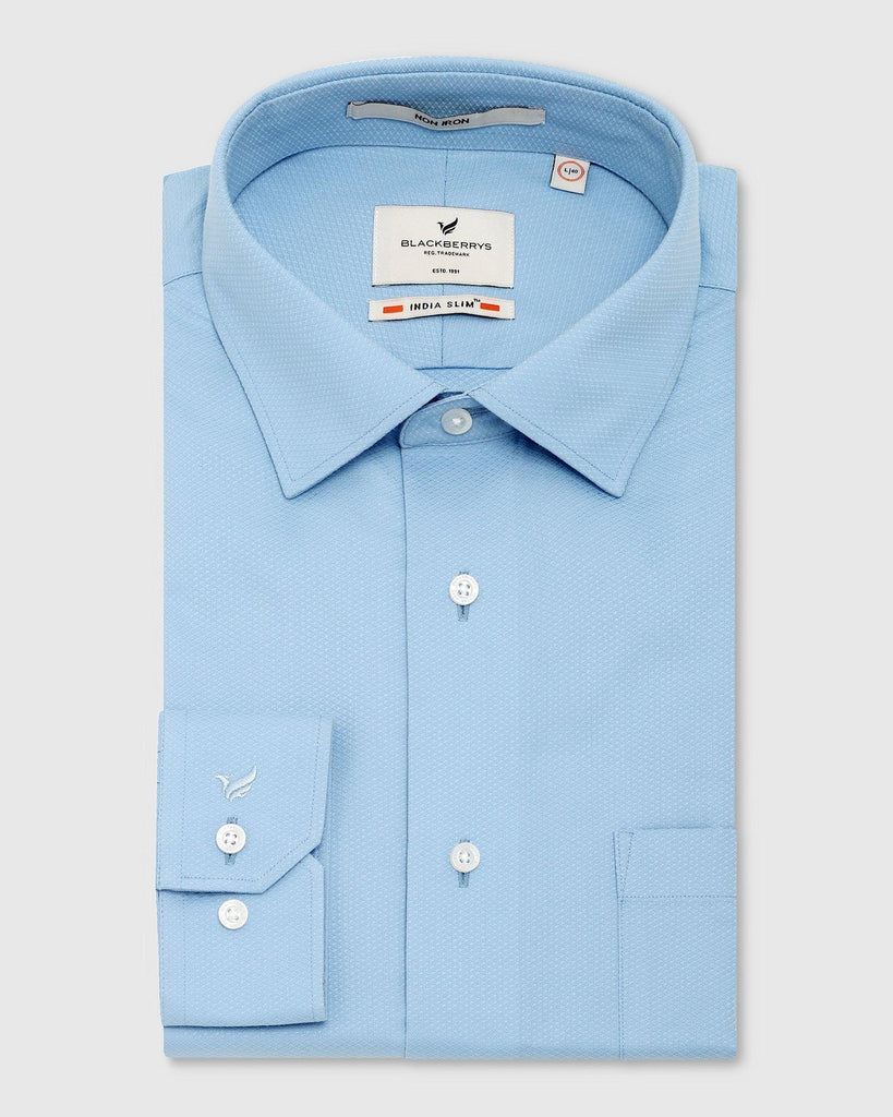 Non Iron Formal Blue Textured Shirt - Dofon