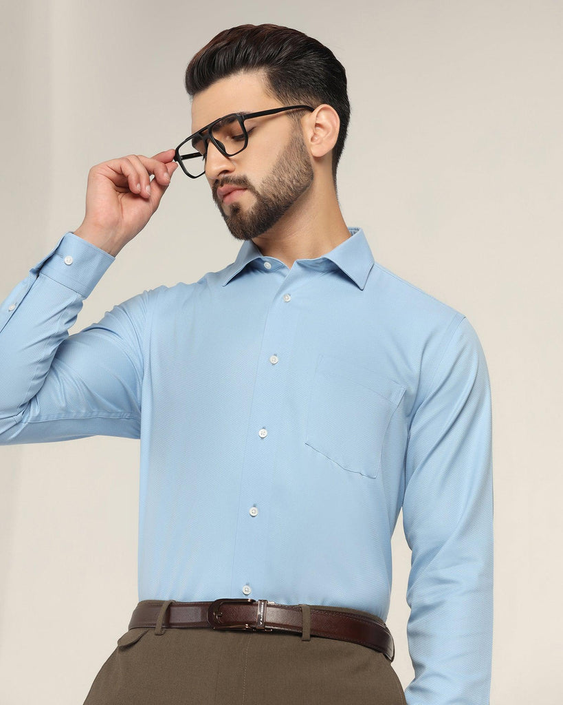 Non Iron Formal Blue Textured Shirt - Dofon