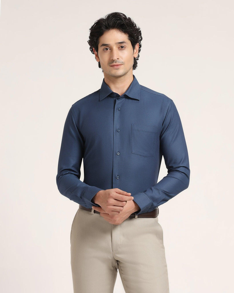 Formal Blue Textured Shirt - Dollar