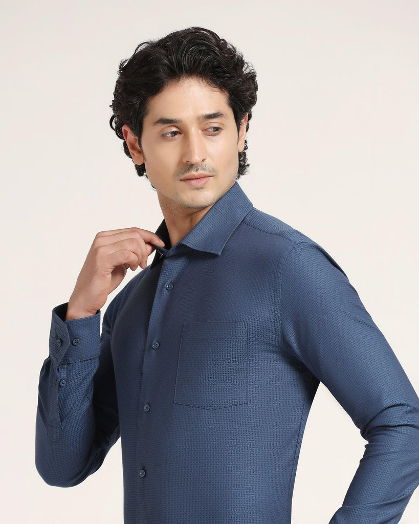 Formal Blue Textured Shirt - Dollar