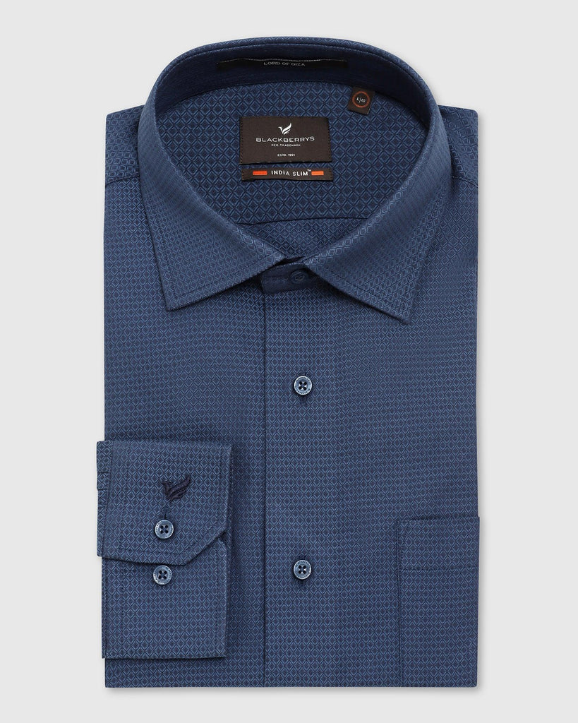 Formal Blue Textured Shirt - Dollar