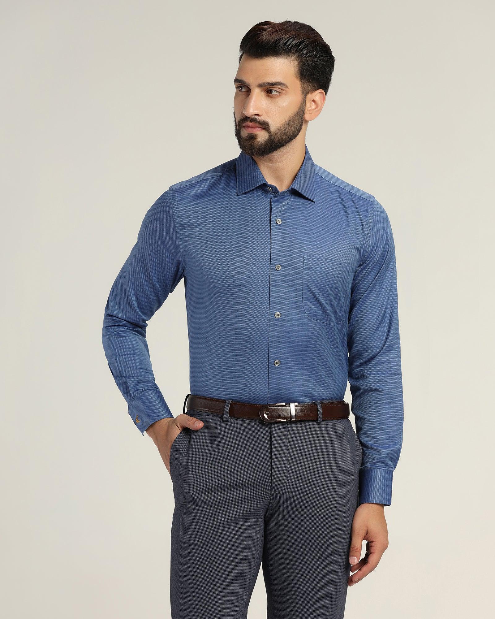 Luxe Formal Blue Textured Shirt - Fixer