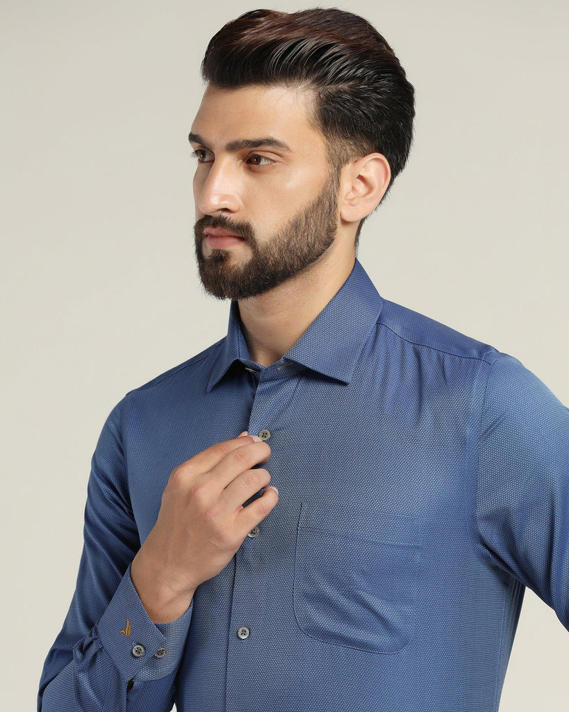 Luxe Formal Blue Textured Shirt - Fixer