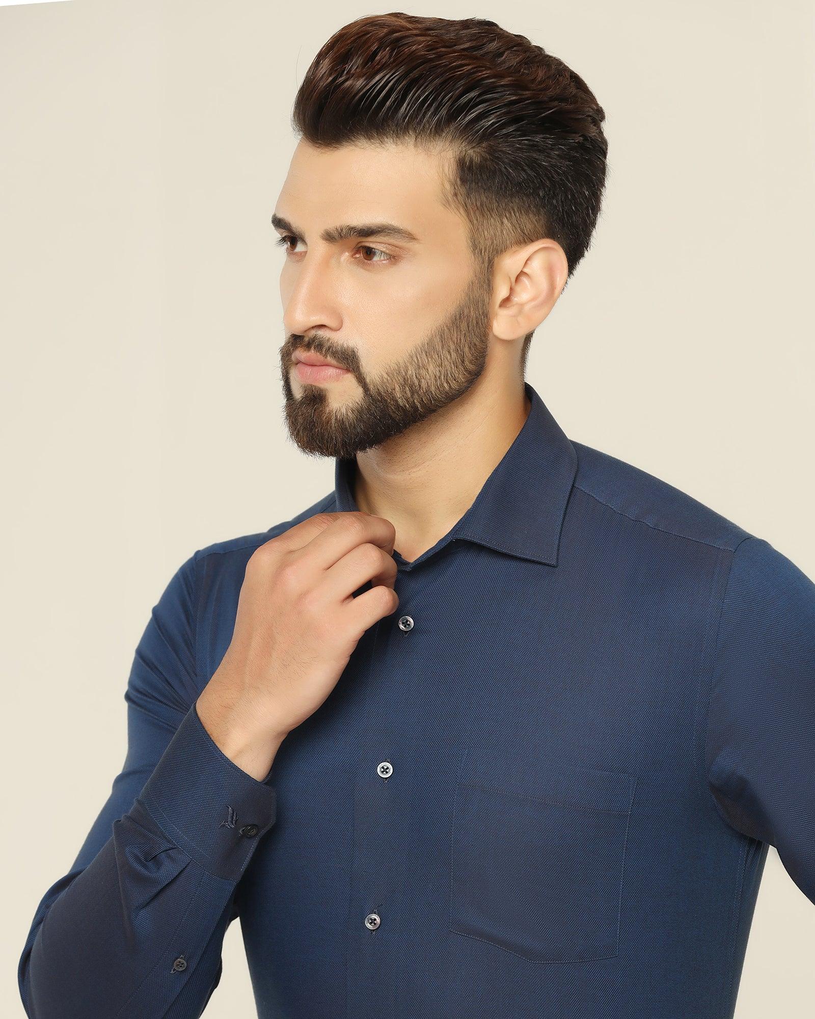 Formal Blue Textured Shirt - Setal