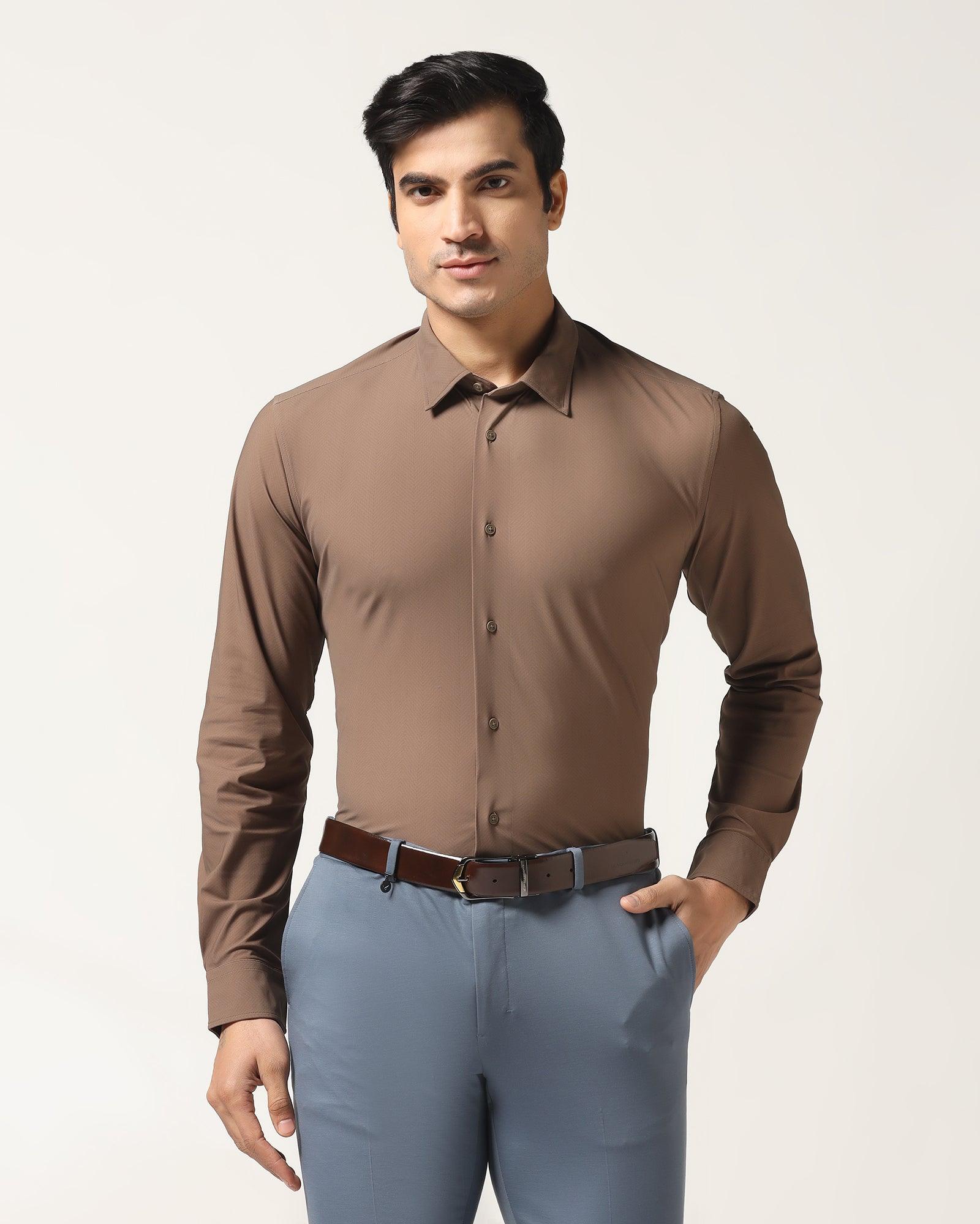 TechPro Formal Brown Textured Shirt - Mello - Blackberrys