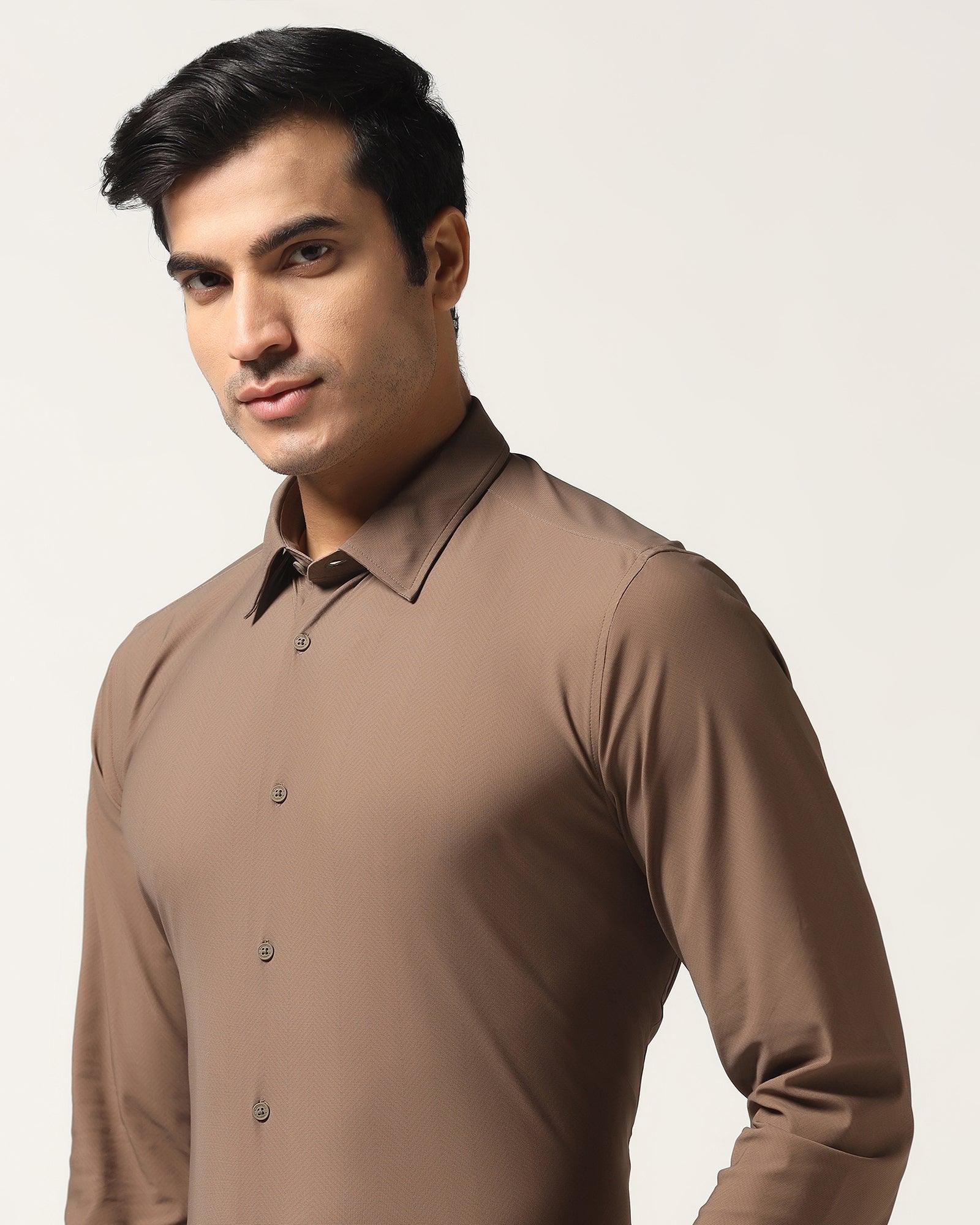 TechPro Formal Brown Textured Shirt - Mello - Blackberrys