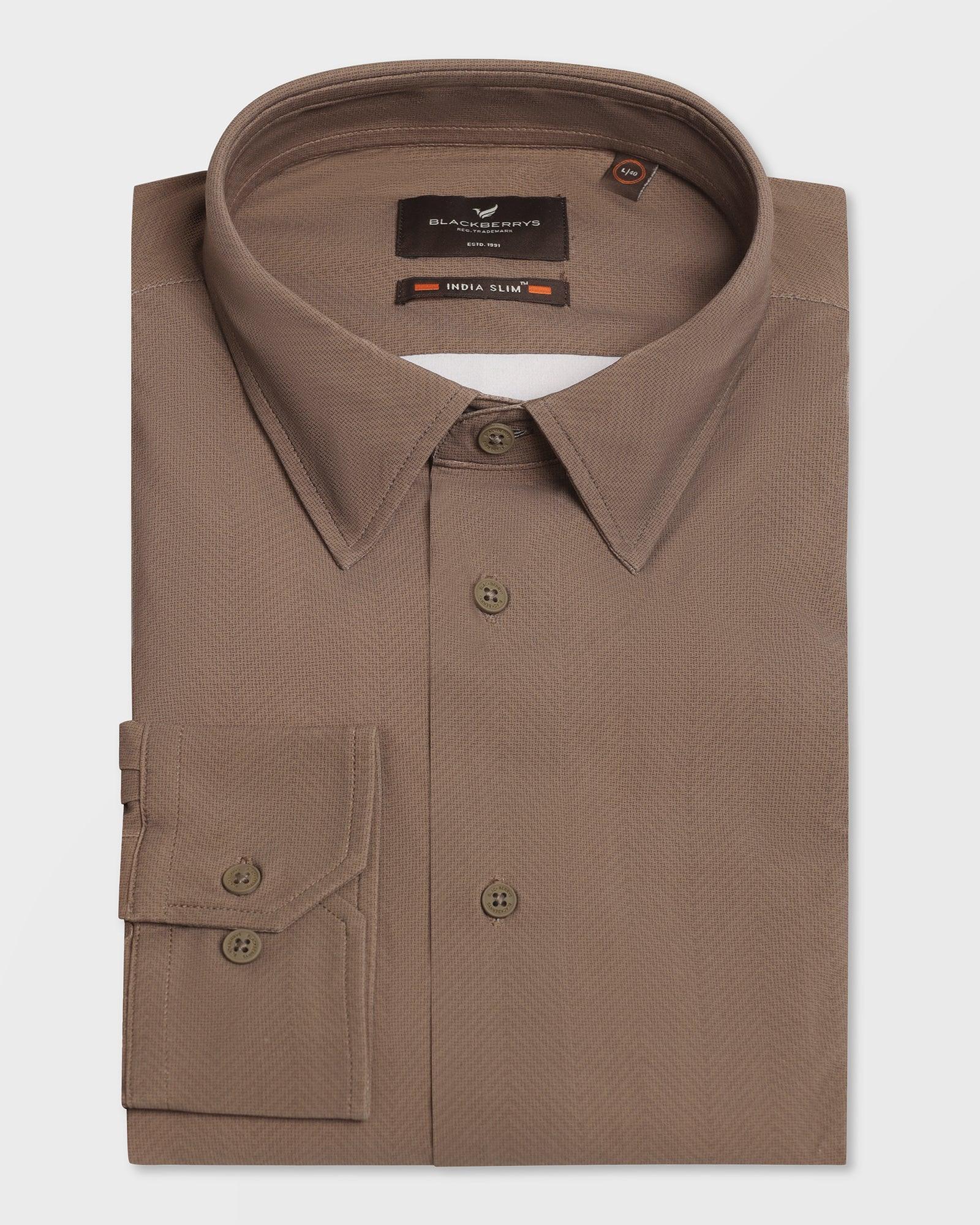 TechPro Formal Brown Textured Shirt - Mello - Blackberrys