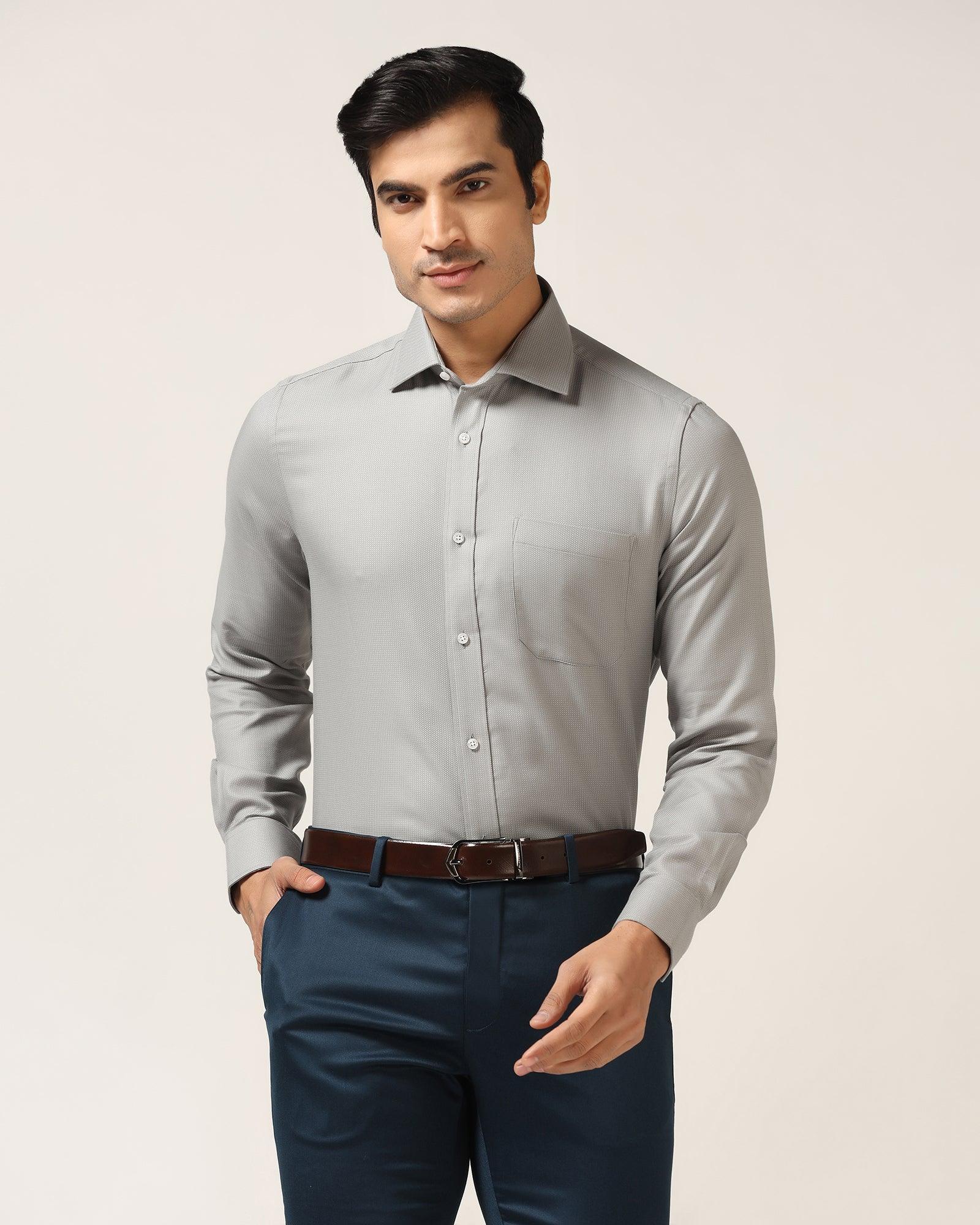 Formal Grey Textured Shirt - Cran