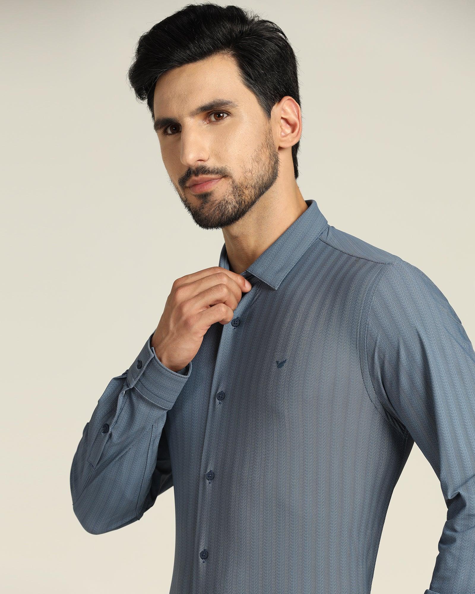 TechPro Textured Formal Shirt In Navy (Elliot) - Blackberrys