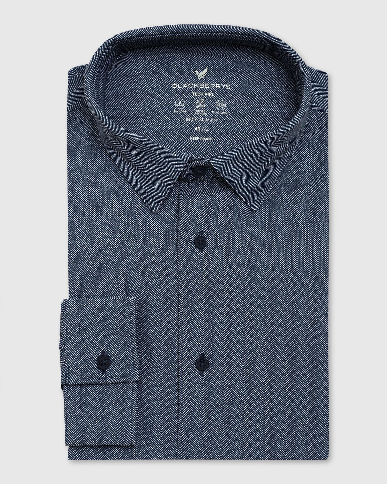 TechPro Textured Formal Shirt In Navy (Elliot) - Blackberrys