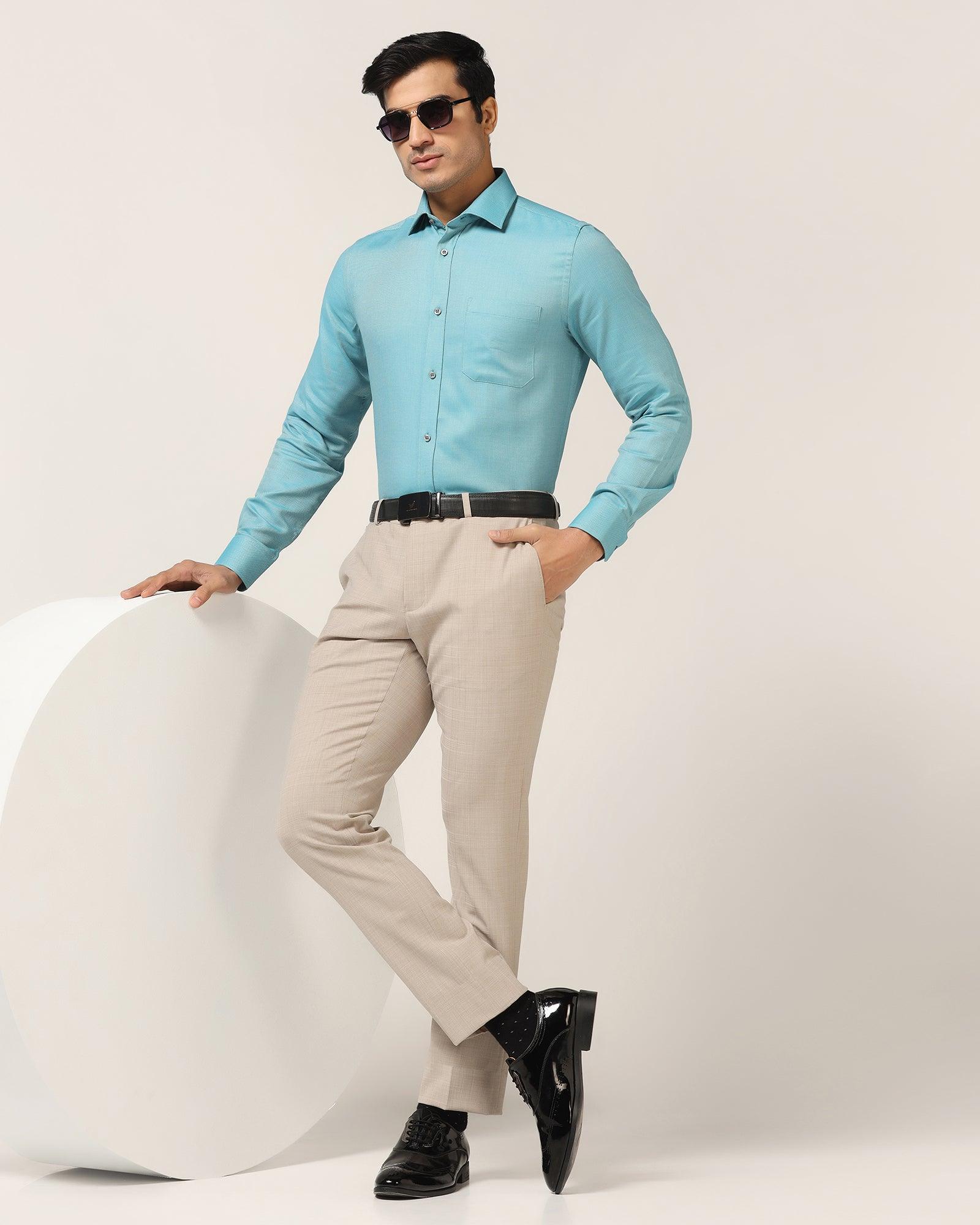 Formal Teal Textured Shirt - Cran - Blackberrys