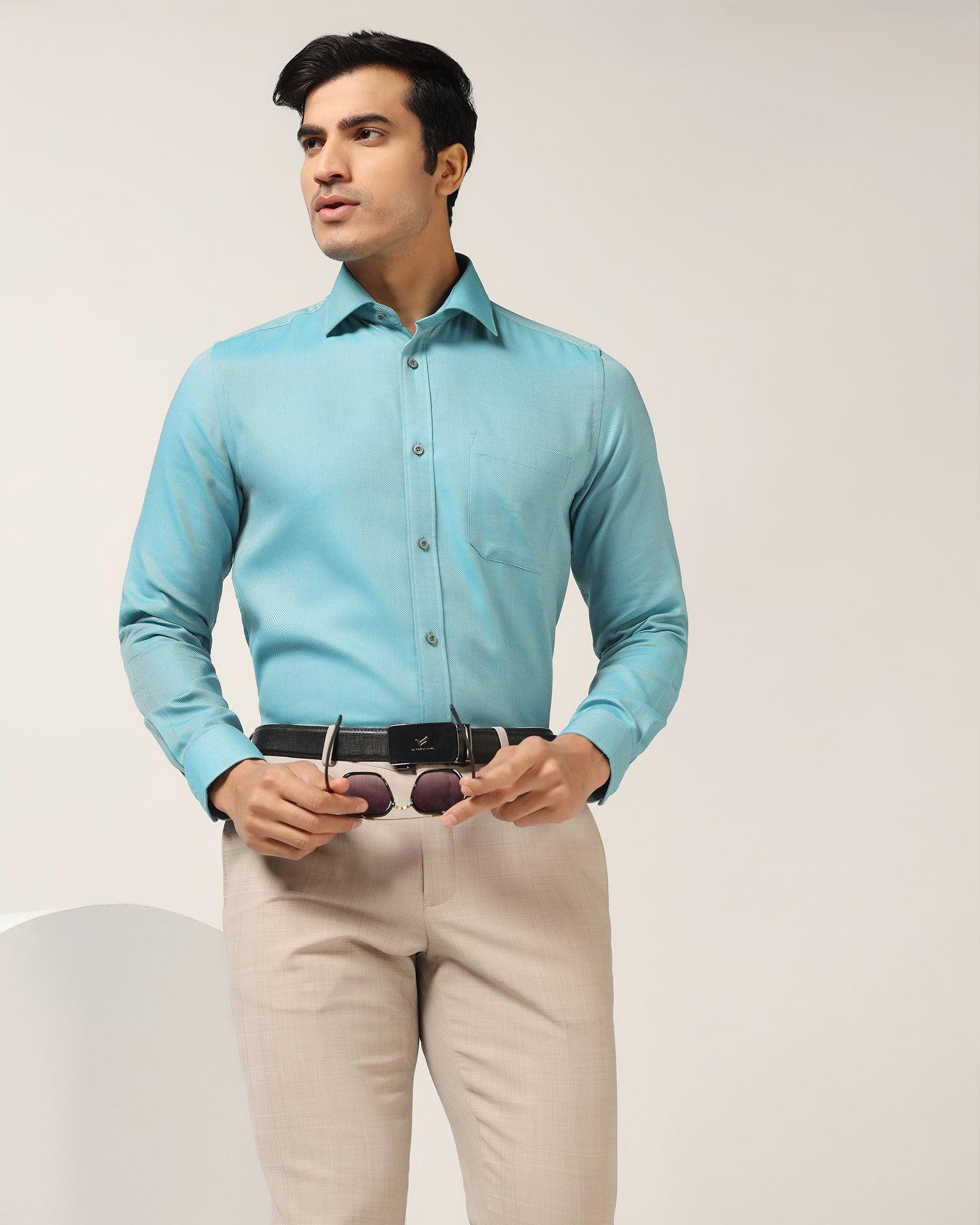 Formal Teal Textured Shirt - Cran - Blackberrys