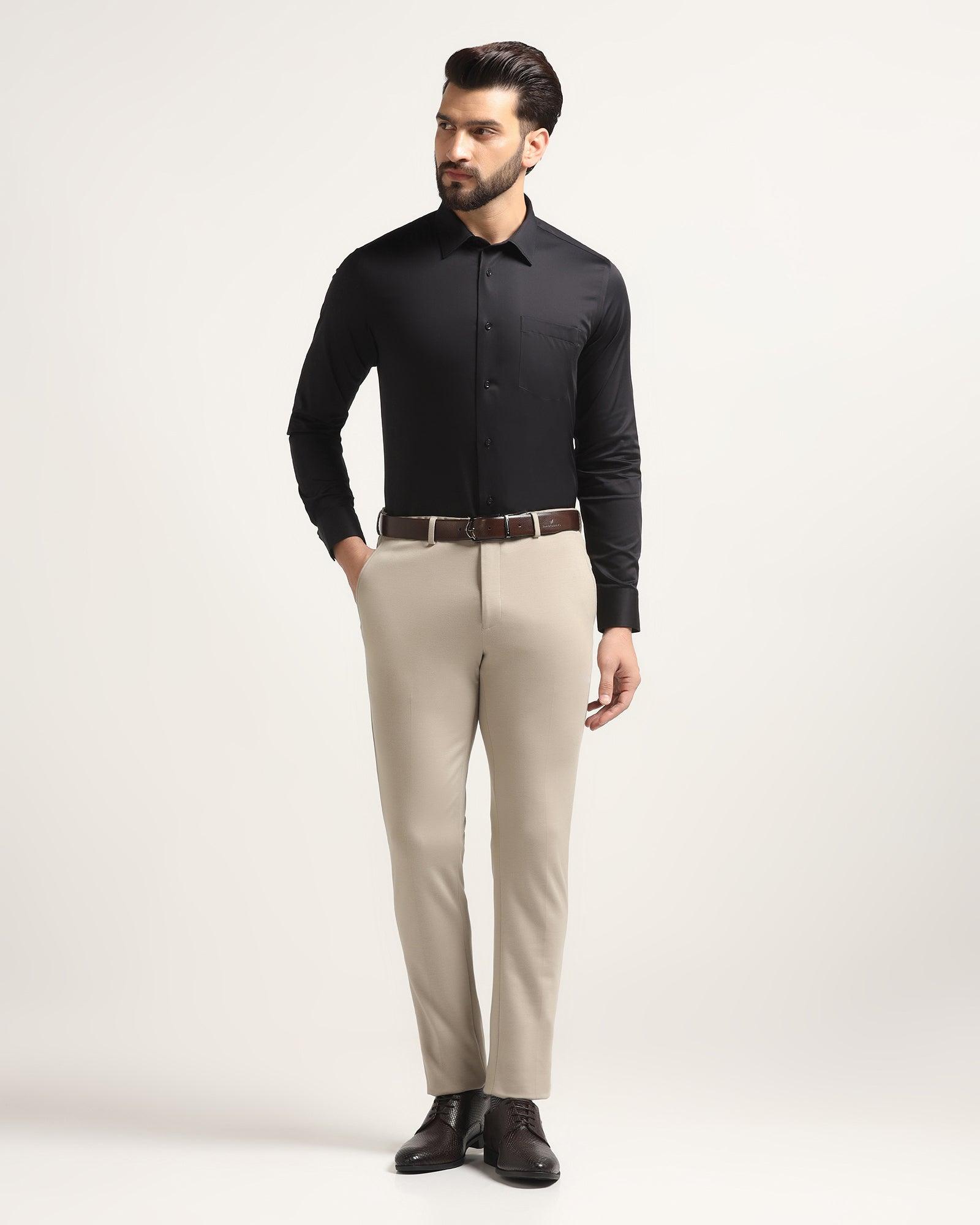 black dress shirt beige pants Slim Comfort B-95 Formal Textured Trouser Bo+tee One-shoulder red carpet dress Color:Kelly