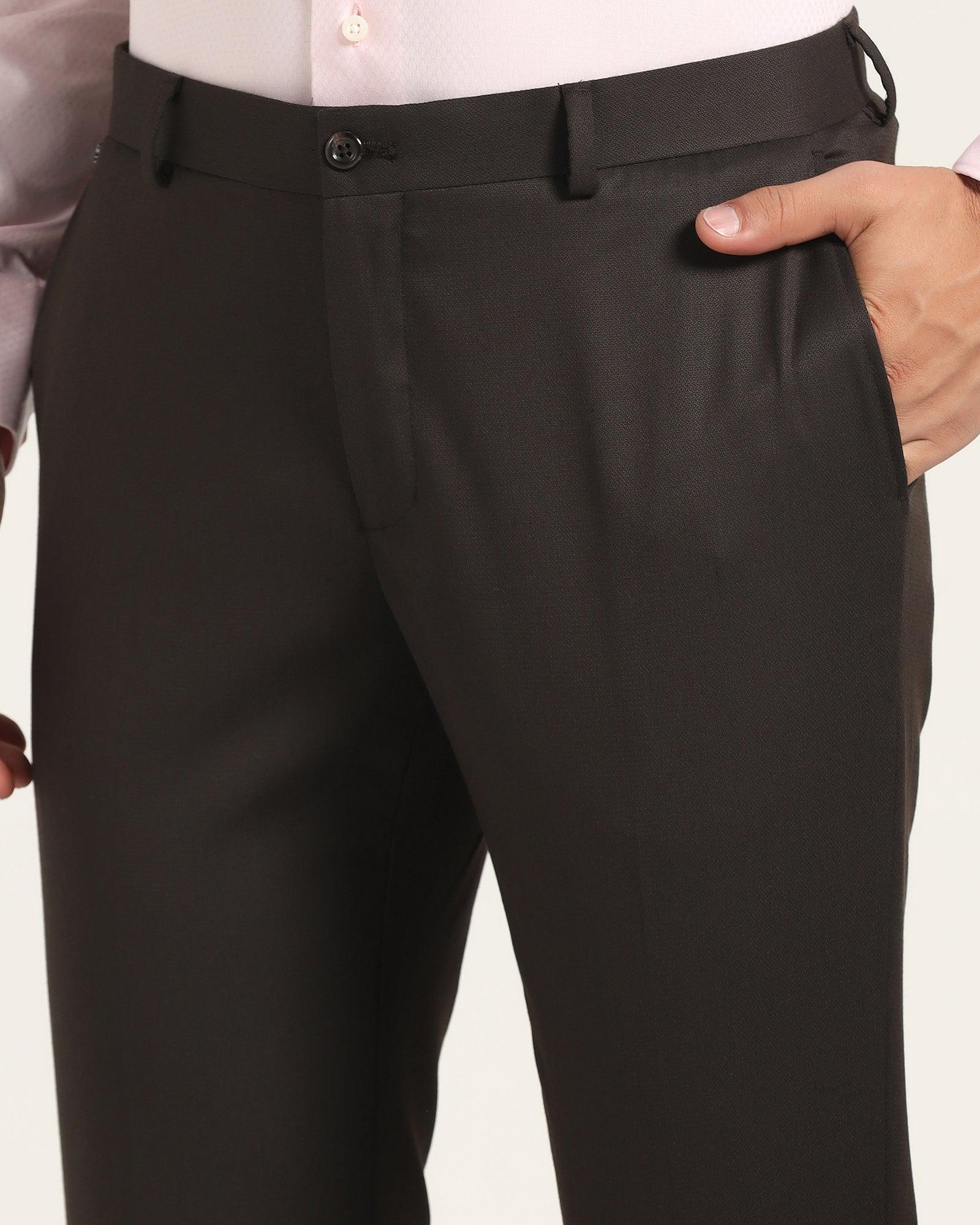 Slim Fit B-91 Formal Brown Textured Trouser - Peza - Blackberrys